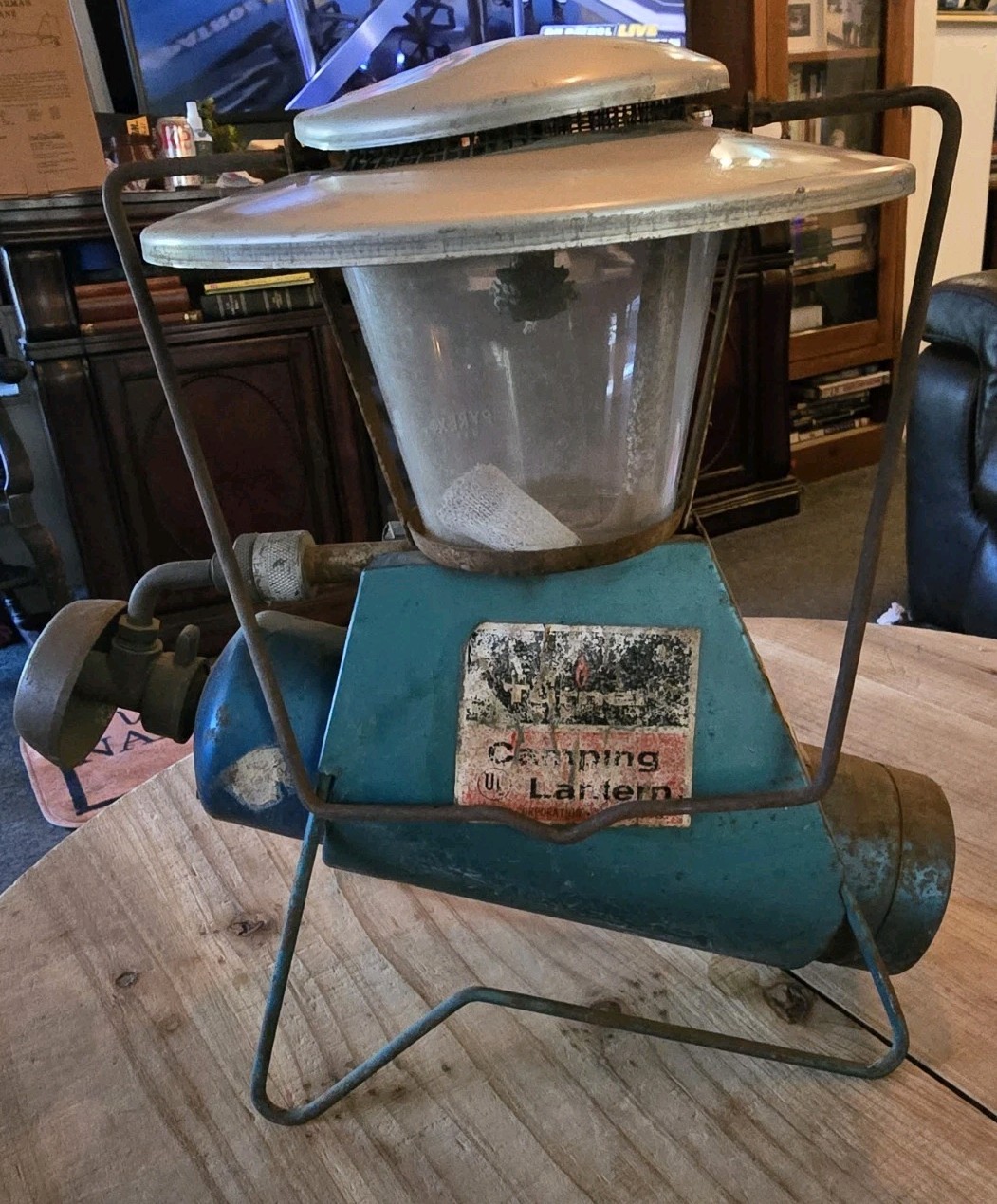 Vintage Turner Propane Camping Lantern Teal Blue