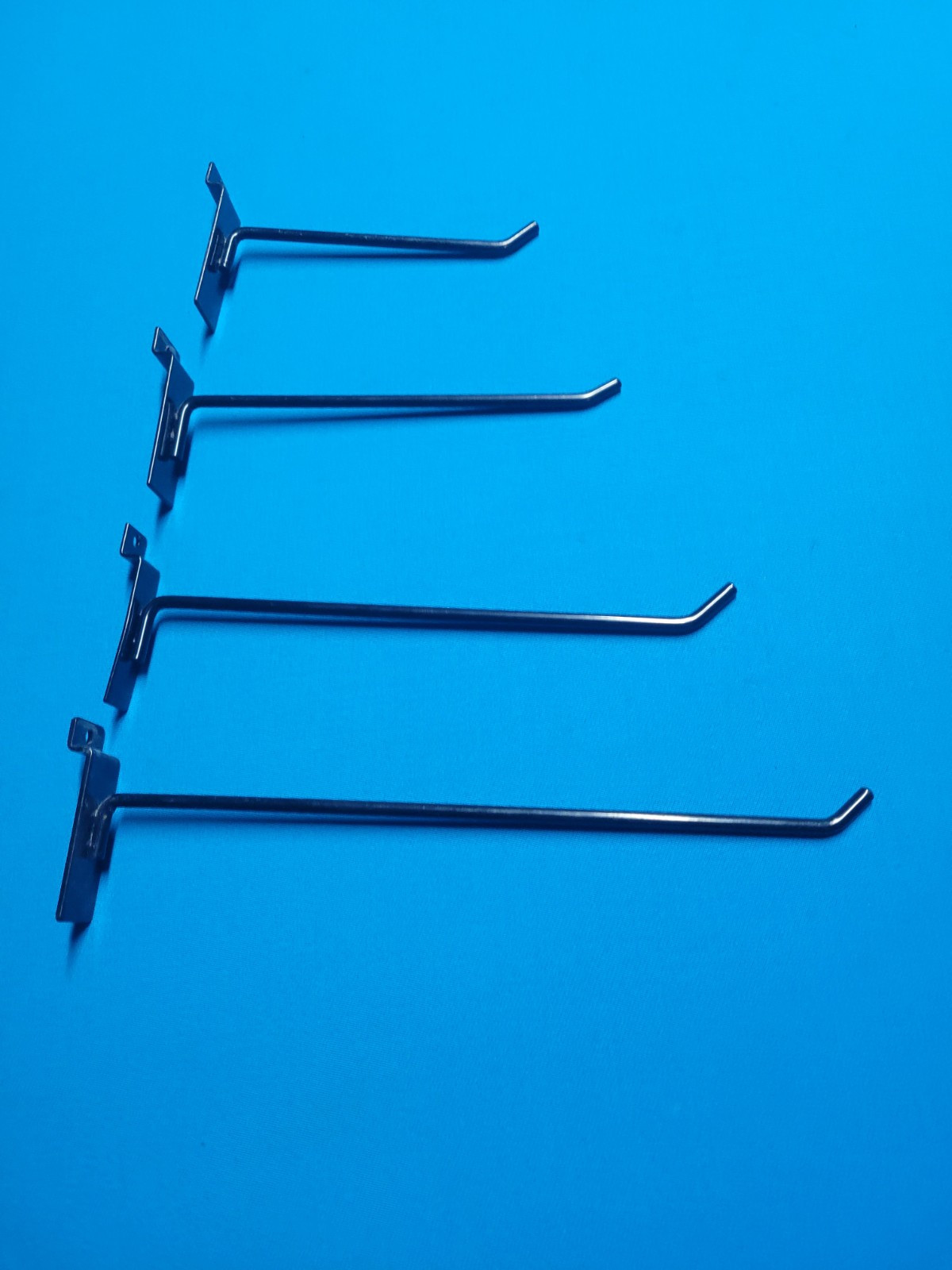 Assorted Set of 40 used Black Metal Slatwall Hooks 12x6" 12x8" 12x10" 4x12"