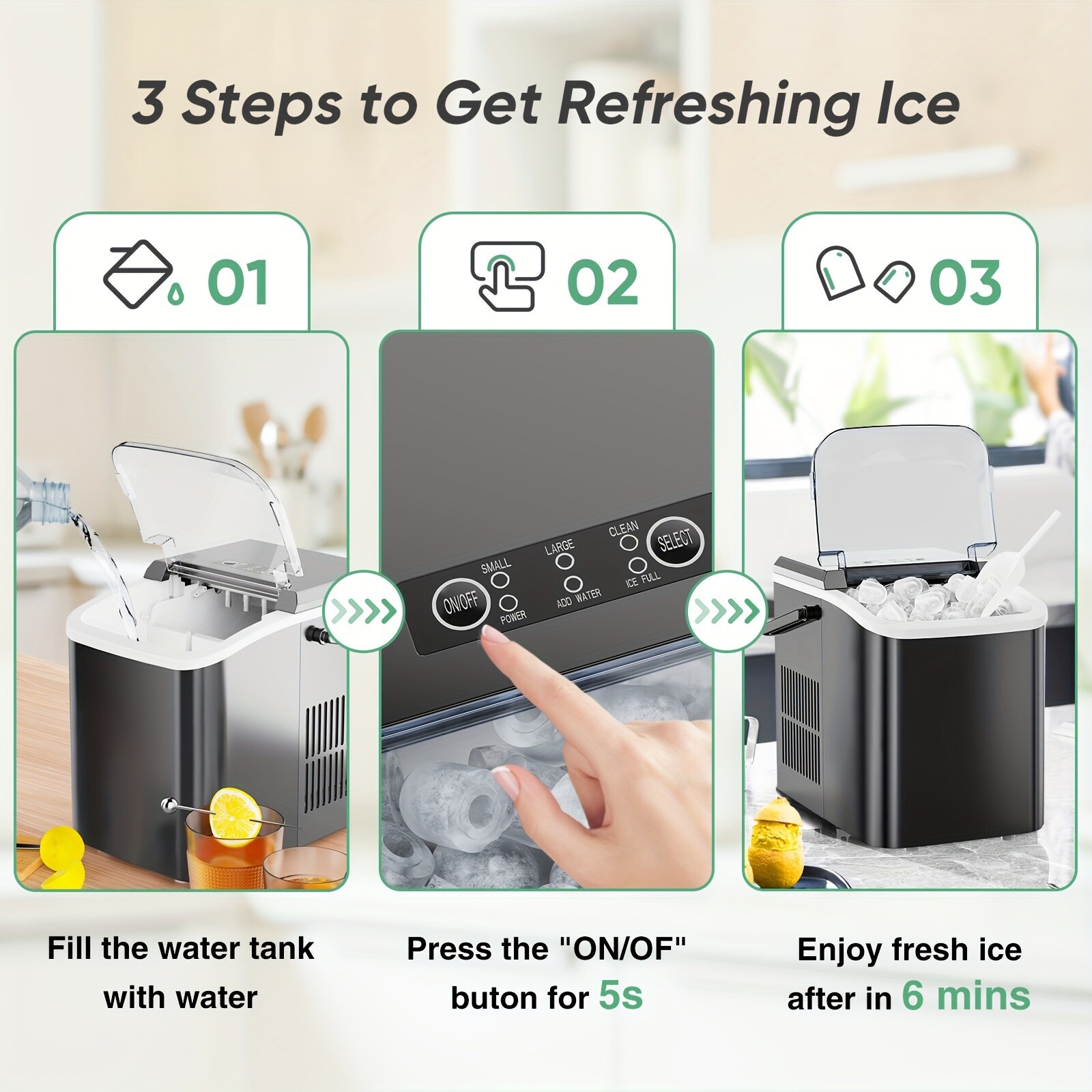 Home Ice Maker Fast, 2 Sizes Bullet - shaped, Self - cleaning for Various Scenes