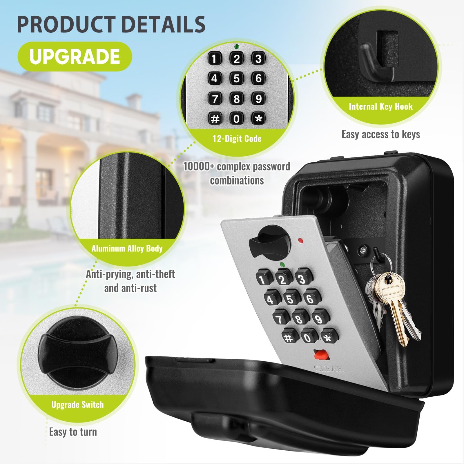 Waterproof Key Lock Box Outside 12Digit Combination Code Wall Mount Safe