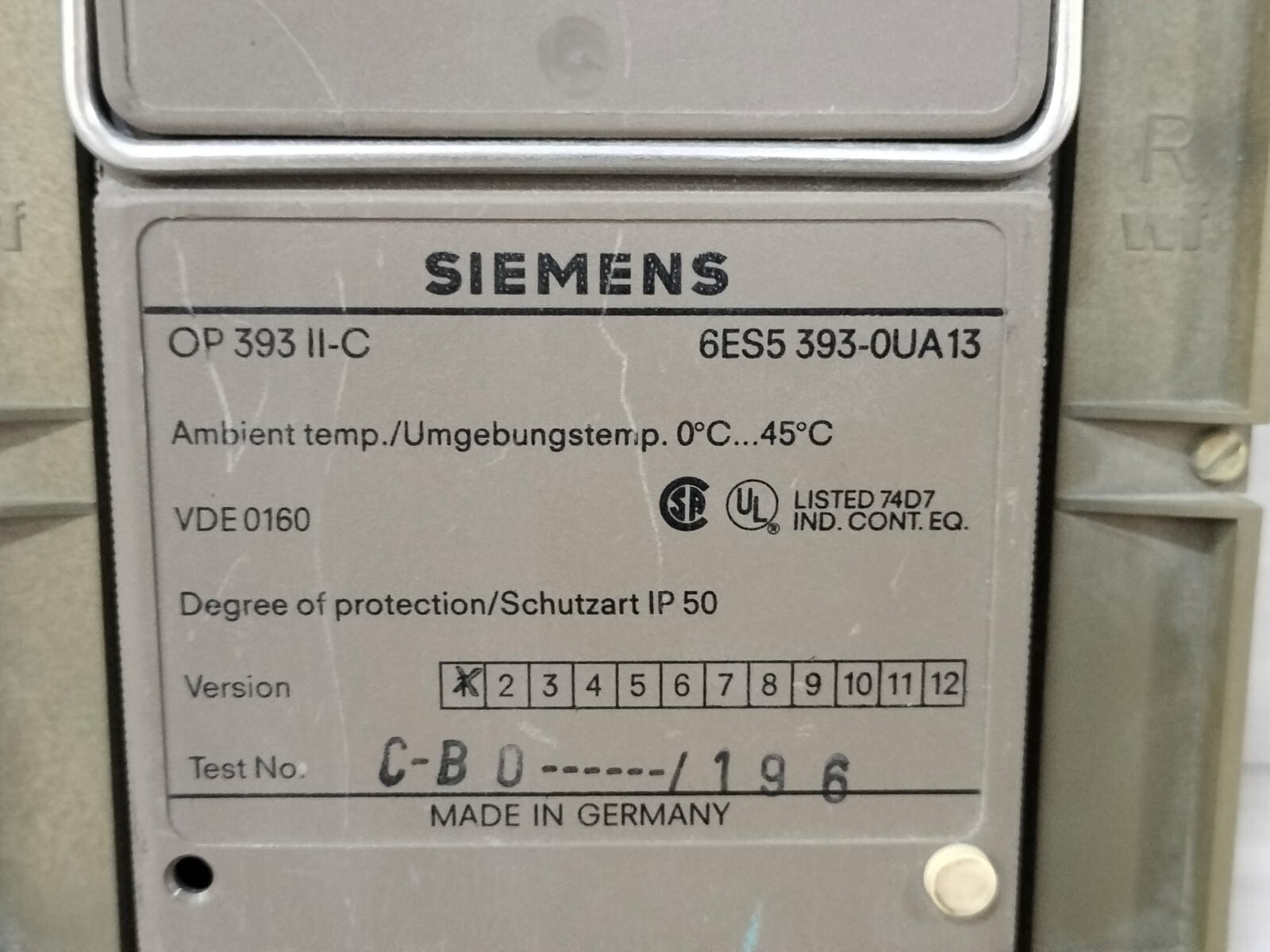 SIEMENS OP 393 II-C OPERATOR PANEL 6ES5 393-OUA13 W/O ACCESSORIES