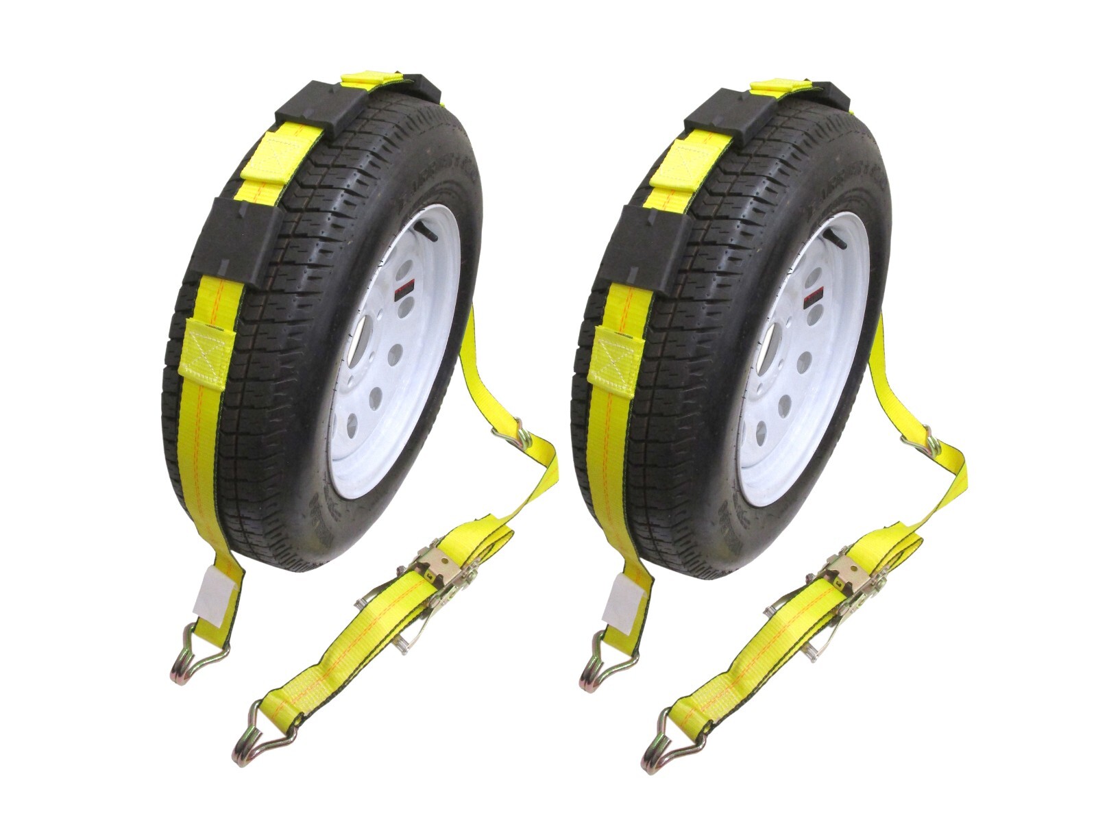 2" x 10 Over The Wheel Tire Strap with Finger J Hook Rubber Cleat Ratchet 2 pack