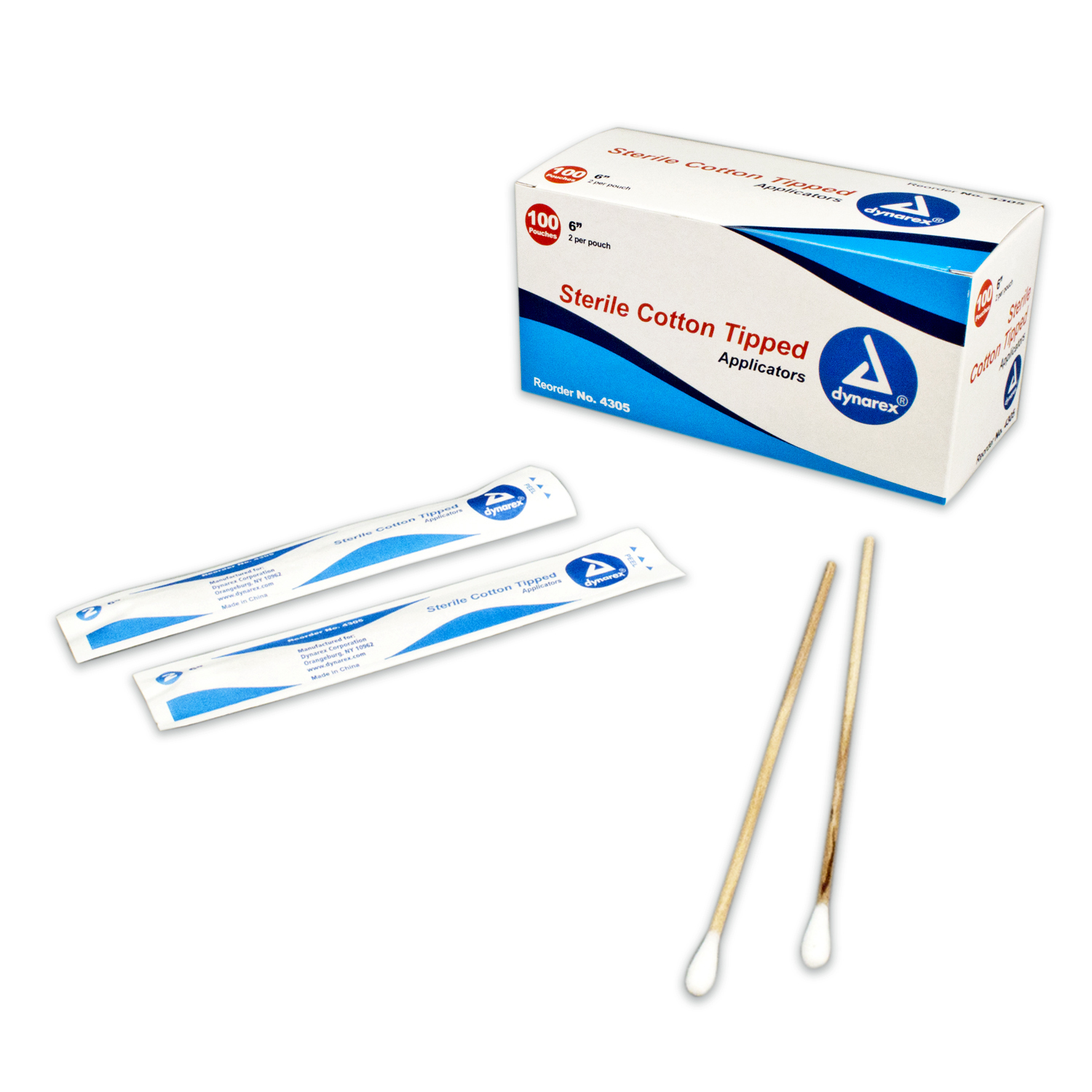 Cotton Tipped Wood Applicators, Sterile,6 in ,2 per pouch of 100, 200 pcs 4305&