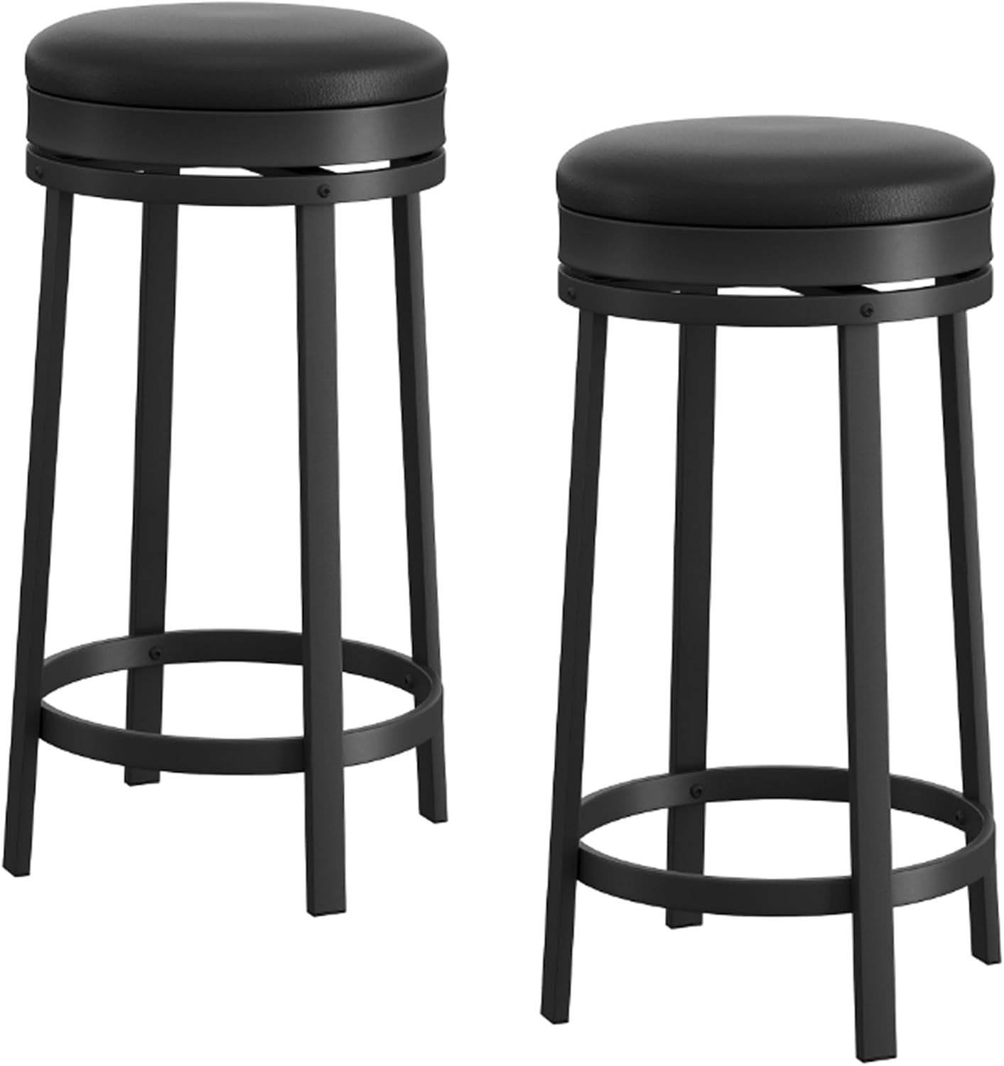 2PCS Industrial Bar Stools Kitchen Stool PU Leather Barstools Swivel Chairs