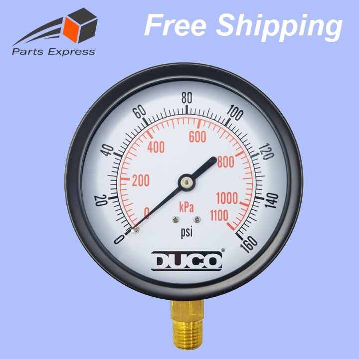 3.5" STEAM PRESSURE GAUGE (0-160 psi), STEEL CASE, GLASS WINDOW, 1/4" NPT
