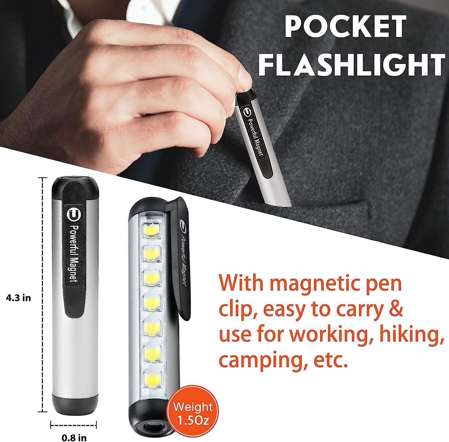 Super Bright COB LED Flashlight Work Light Magnetic Torch Penlight Rechargeable