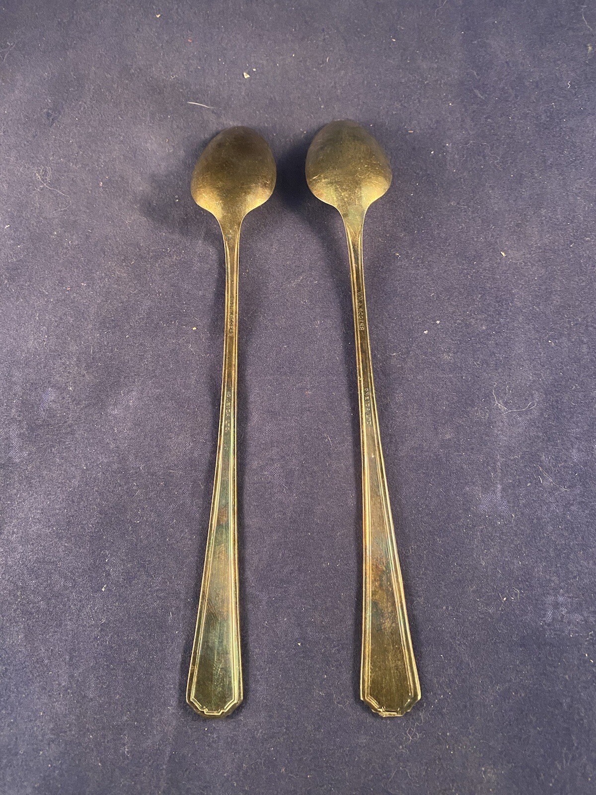 2 Wm A Rogers Oneida Iced Tea Spoon Set Unknown Pattern Monogramed "C"