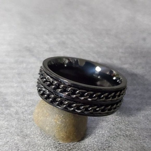 Men's Black Double Chain Spinner Promise Ring - Men's Anxiety Ring