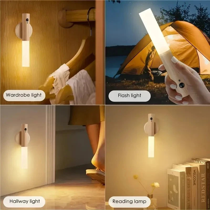 Motion Sensor LED Night Light Magnetic Wall Lamp USB Rechargeable Stick-On Light