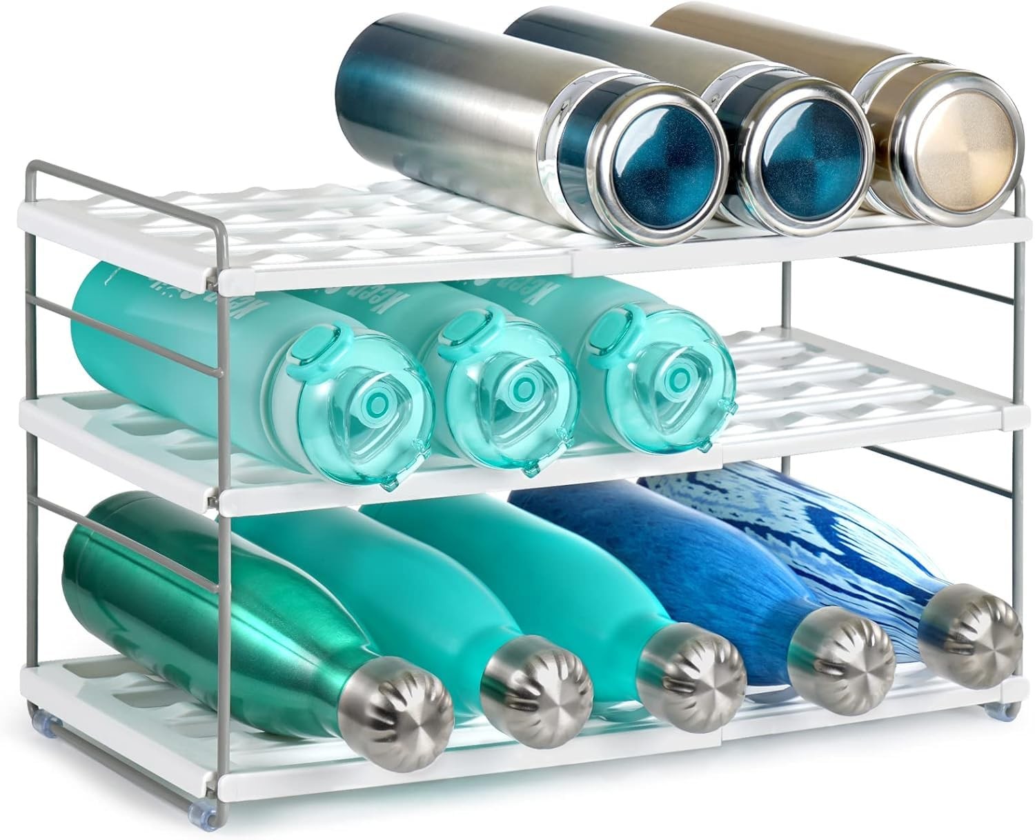 10.6-16.7" Adjustable Width Water Bottle Organizer for Cabinet, 3-Tier Expand.