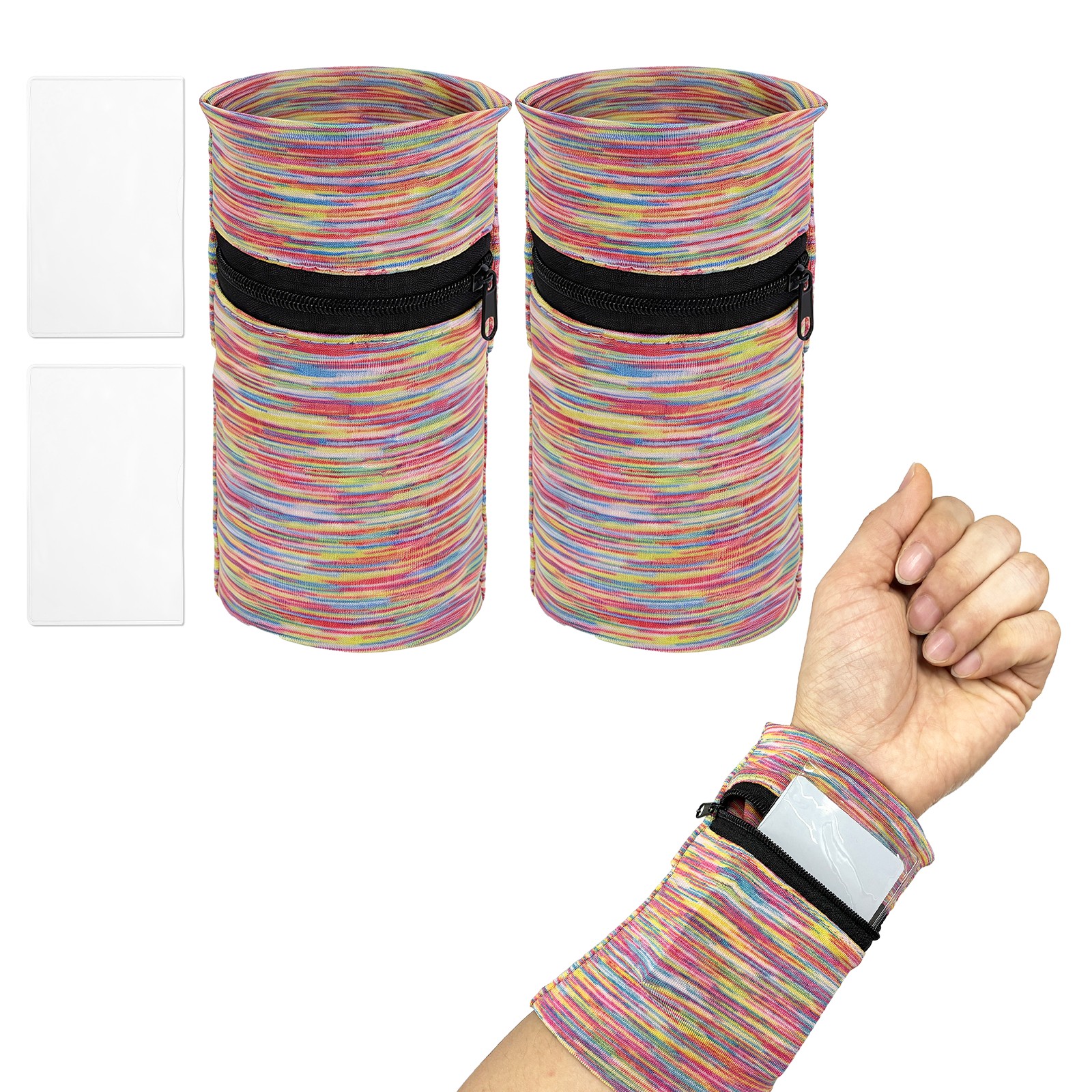 Wrist Pouch, Wrist Wallet with PVC Card Pouch 2Set &Rainbow Stripes