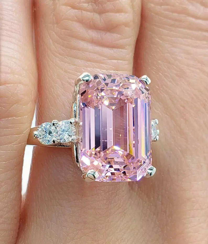 8.40 Ct Emerald Cut Natural Pink Sapphire Diamond Wedding Ring 14K White Gold 7