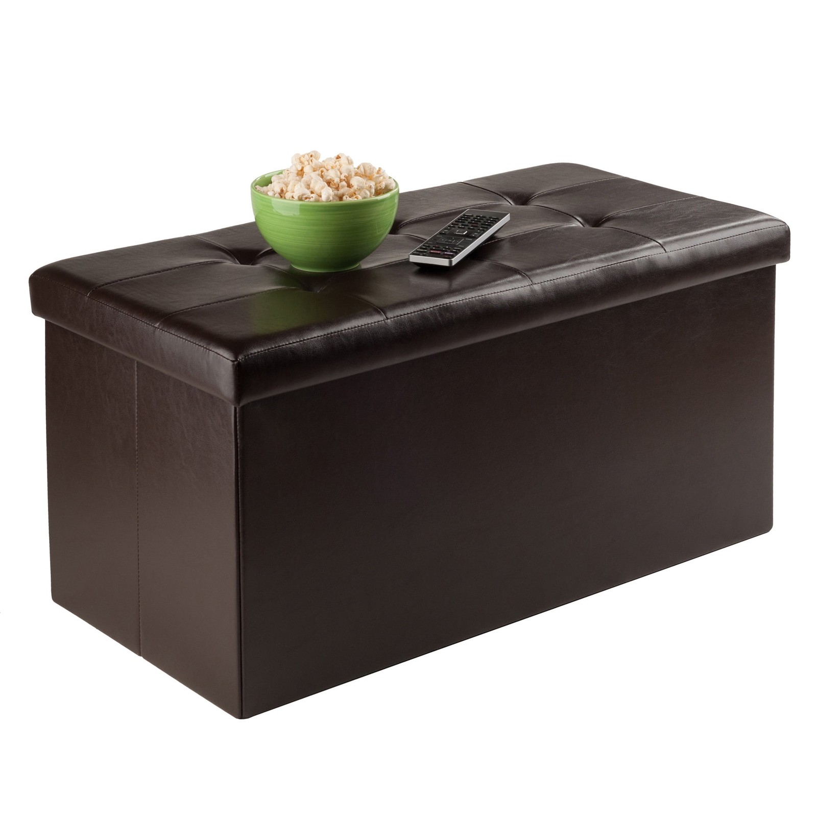 Wood Ashford Rectangular Storage Ottoman Black Faux Leather