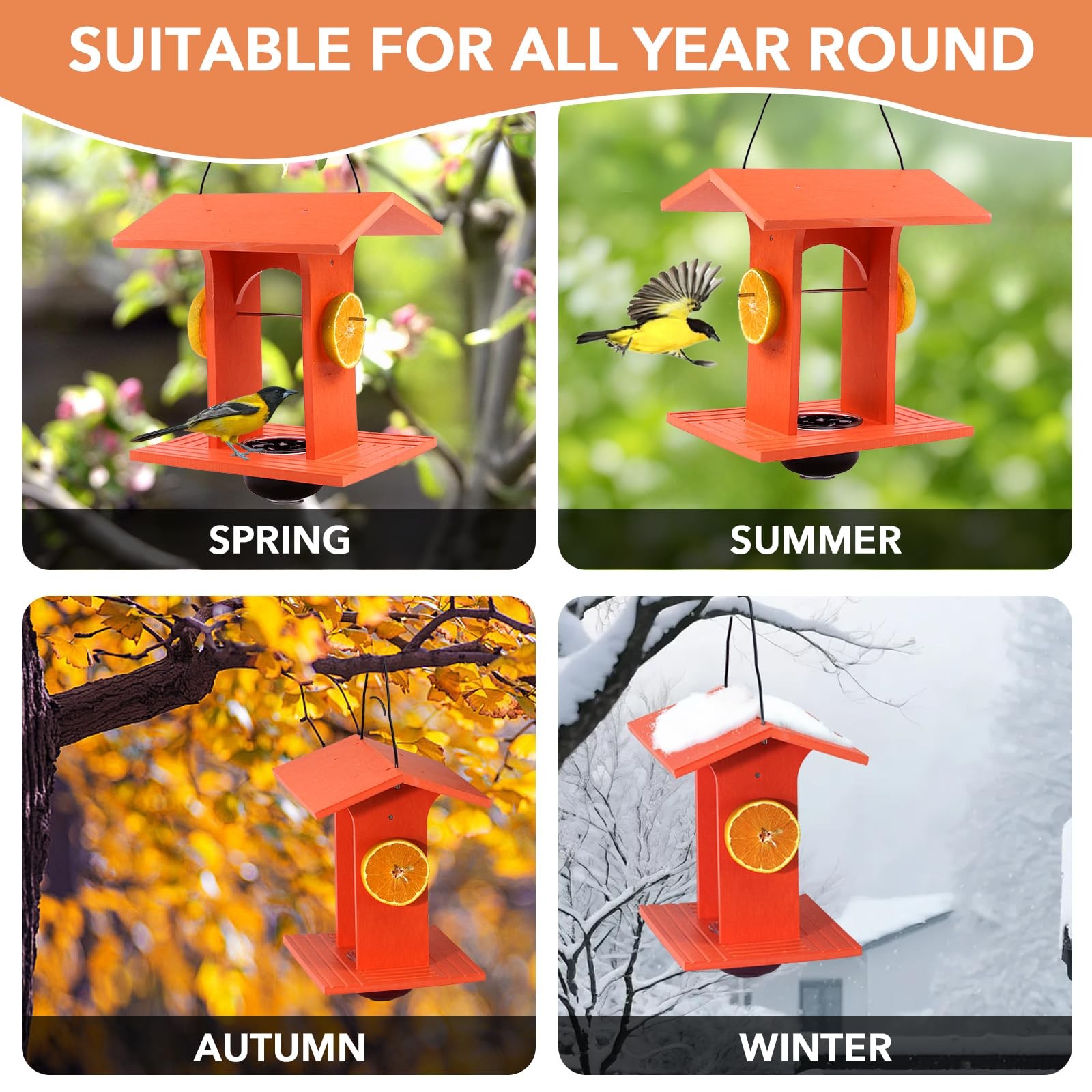 Oriole Feeder for Outdoors Hanging with Gift Box, Durable HDPE Plastic Orange