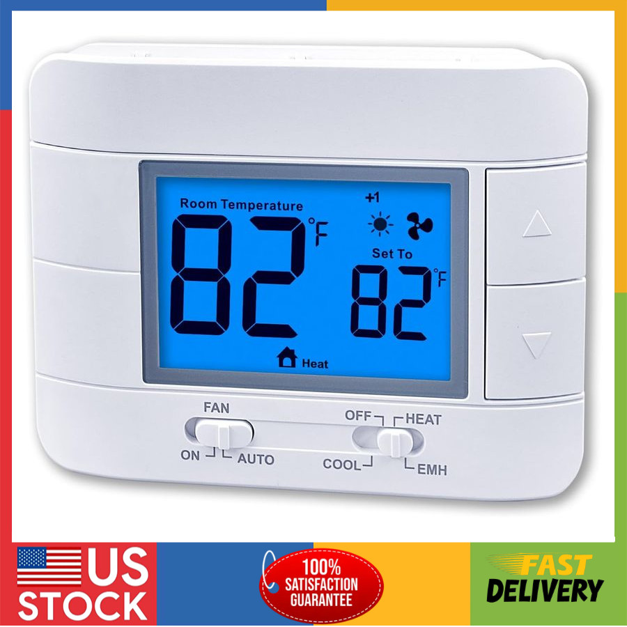 Thermostat Non Programmable Heat Pump Thermostat House 2H/1C Large LCD Display