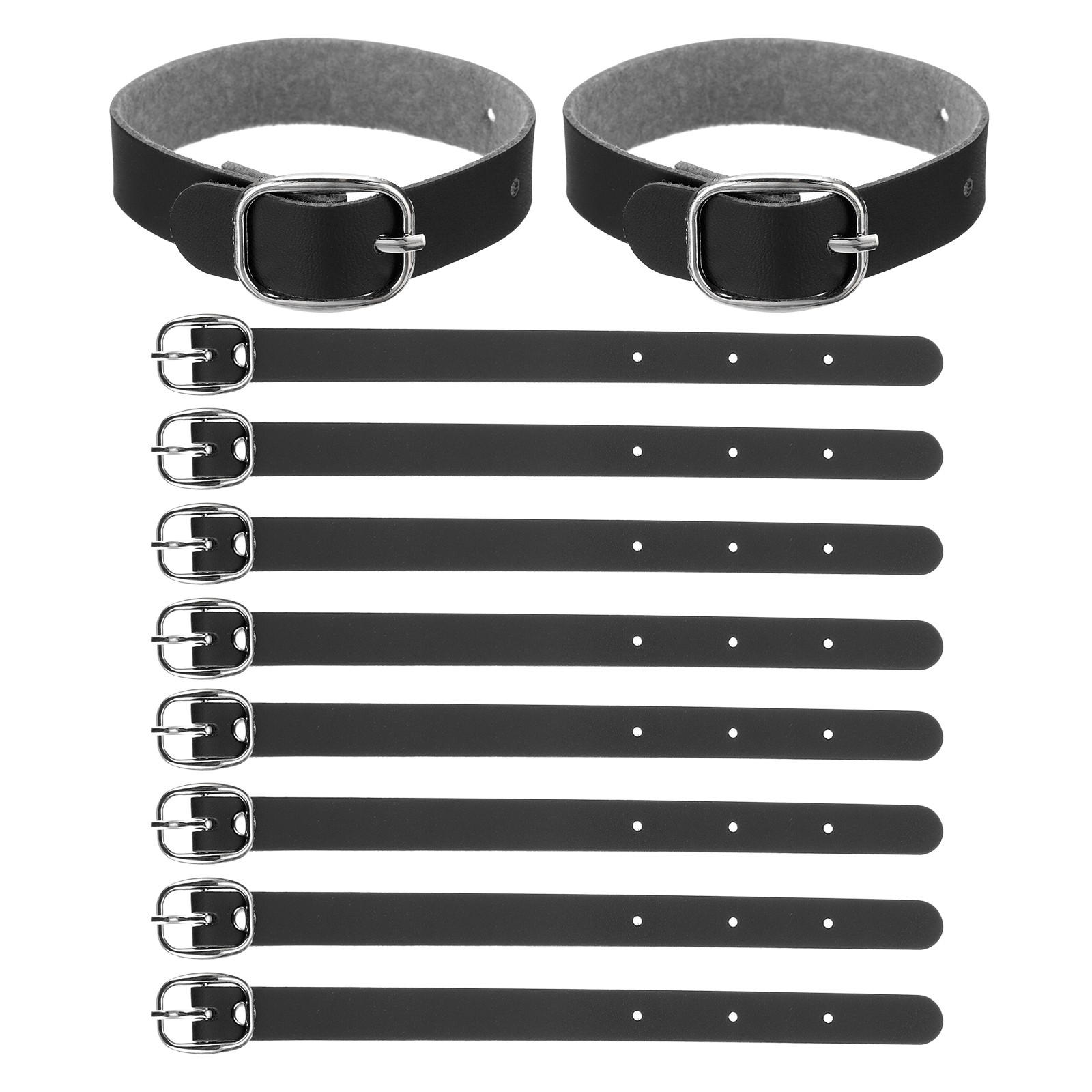 10 Pcs Luggage Tag Strap, PU Leather Extender Buckle Straps Adjustable, Black