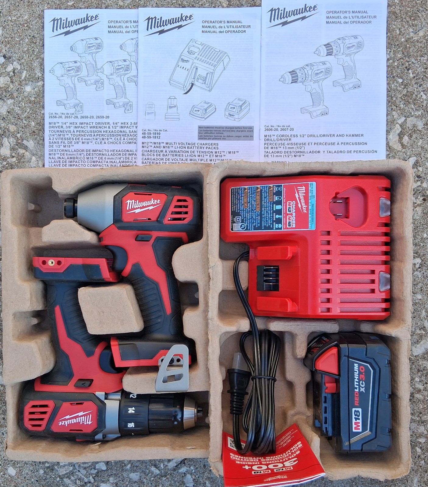 Milwaukee M18 Drill & Impact Kit 18V NEW OPEN BOX 2656-20 2606-20 w/ Battery Cha