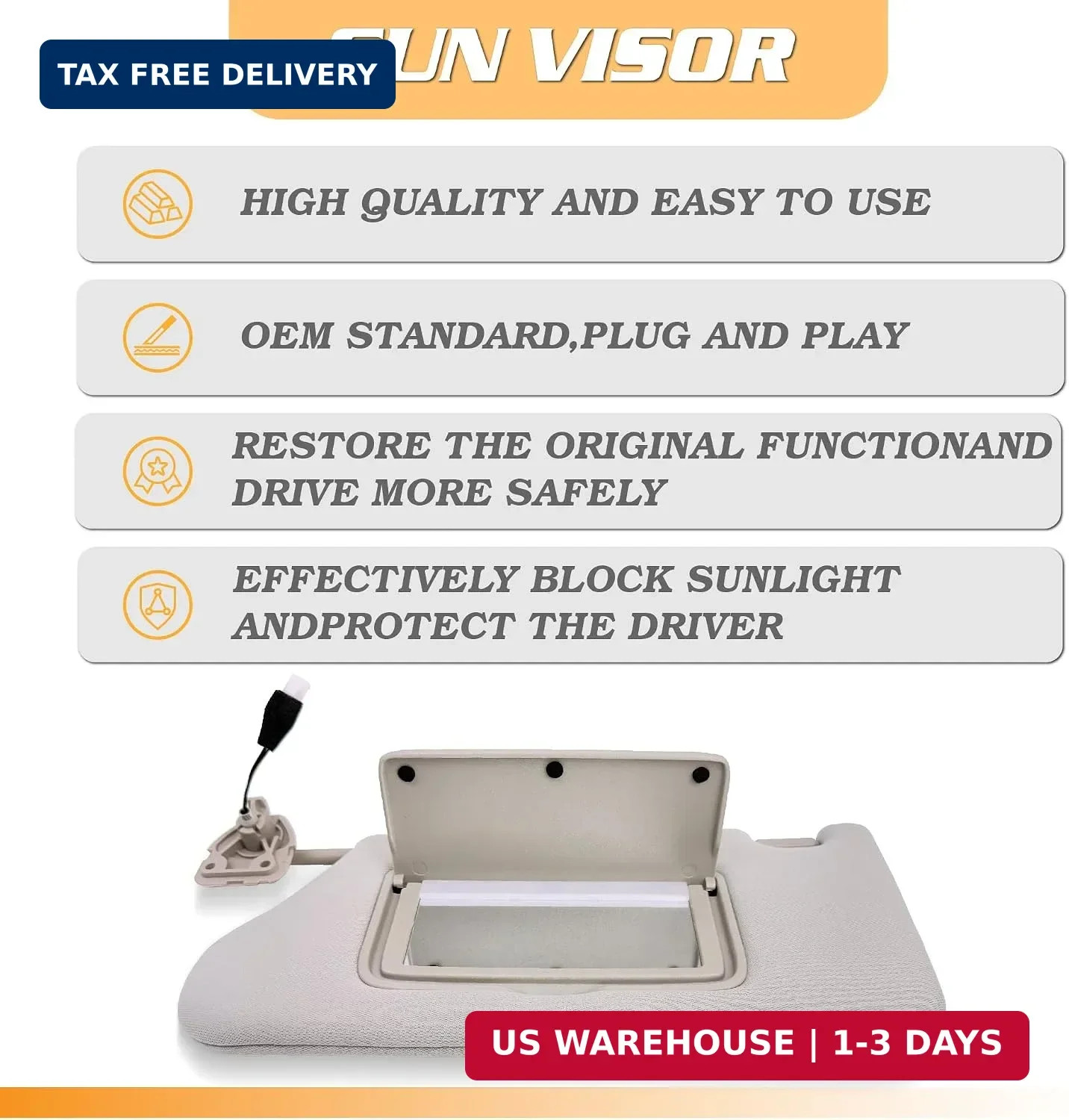 Driver Side Sun Visor for Nissan Maxima 2016-2022, Front Left, Replacement 96401