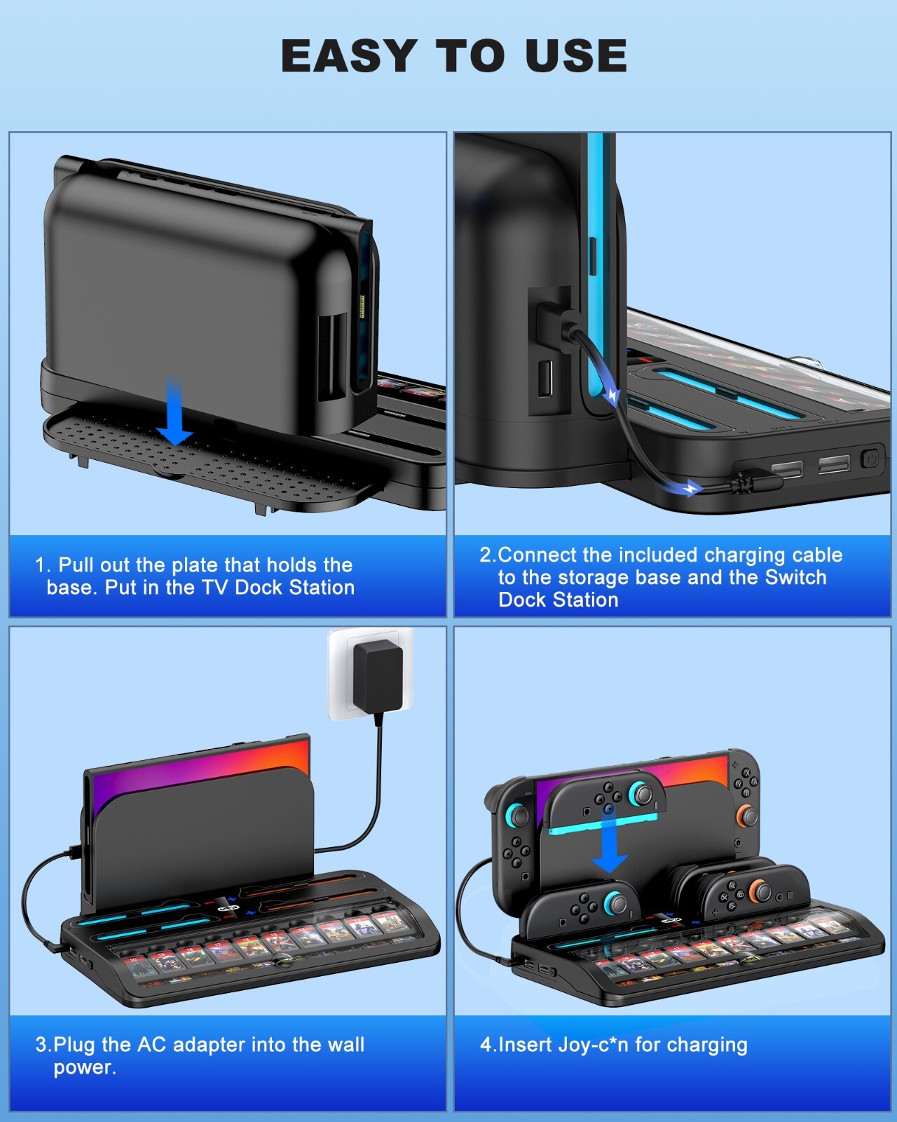 4-In-1 Fast Charging Dock Switch 2 Organizer Base Holds Switch 2 Dock