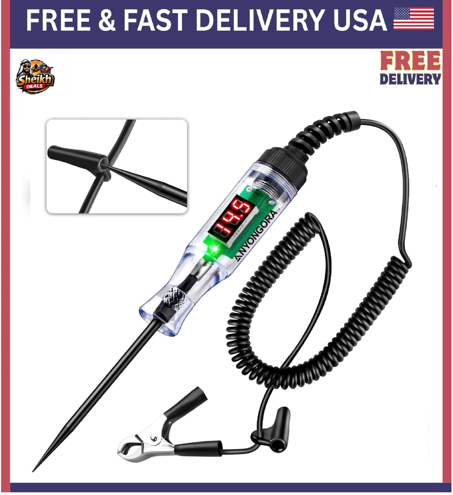 Automotive Test Light with 3-48V LED Digital Display, Automotive Circuit Tester