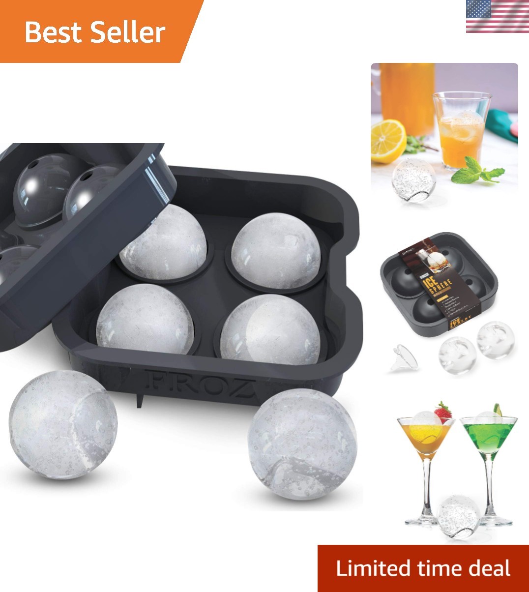 Froz Ice Sphere Maker - Professional-Grade Silicone Tray with