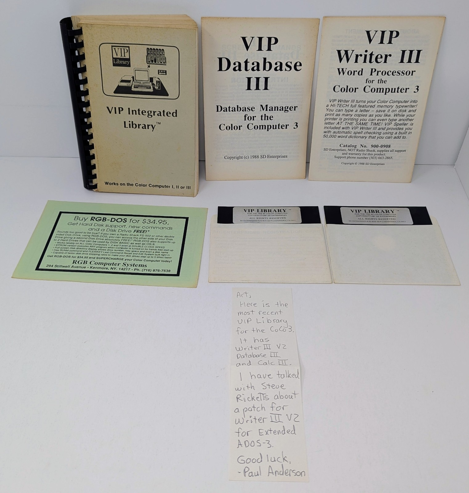 VIP Integrated Library - TRS-80 Tandy CoCo - w/ Manual & Note From Paul Anderson