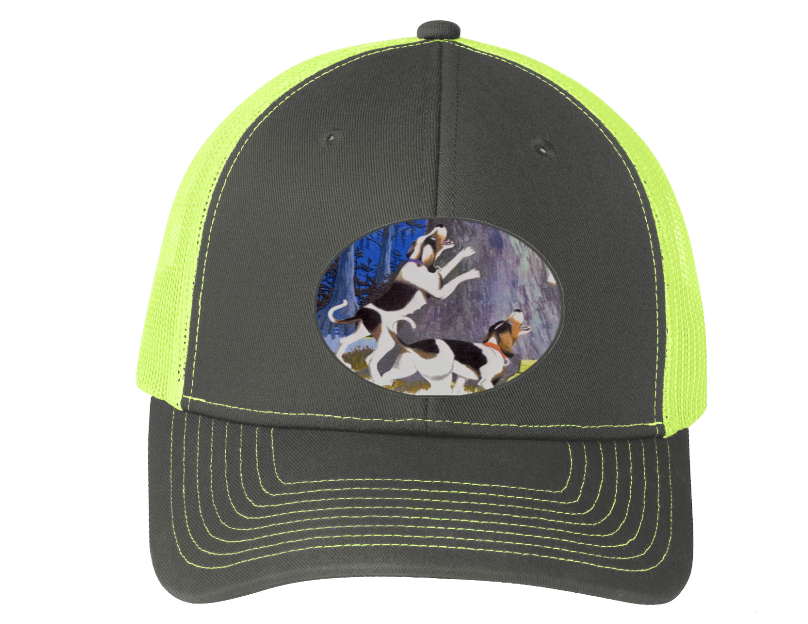 Cap Hat Gray Neon Yellow Mesh Walkers Coonhound Tree Hound Dog Press On