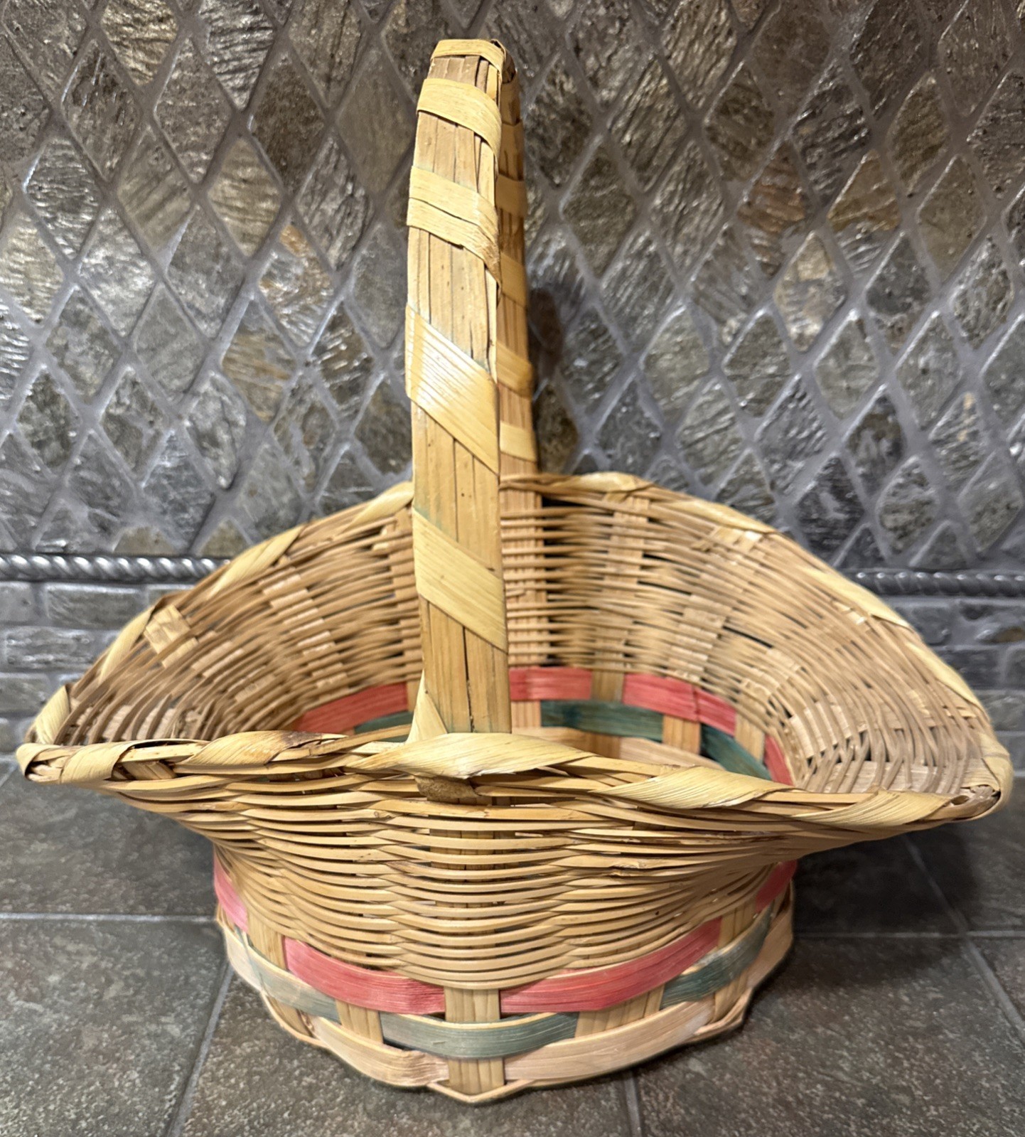 Vintage Large Easter Basket 13” Tall 14” x 10.5”