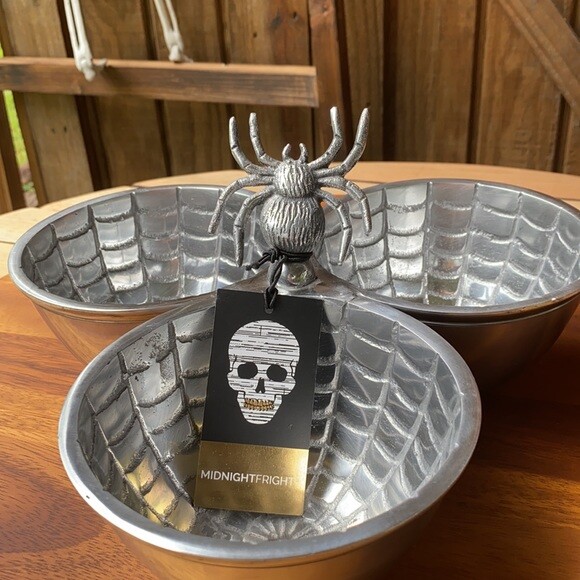 Midnight Fright Spider and Triple Web Serving Dish Halloween Candy Bowl
