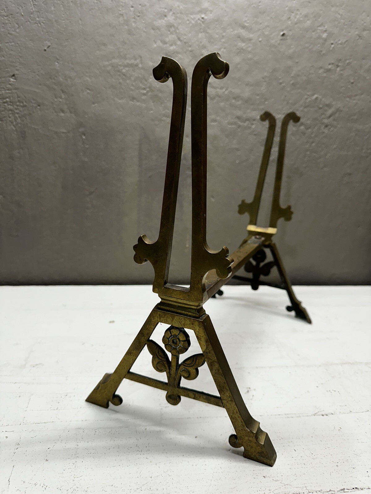 Vintage Floral Brass Bench Vanity Piano Child Seat Footstool Legs 13” H X 13” L
