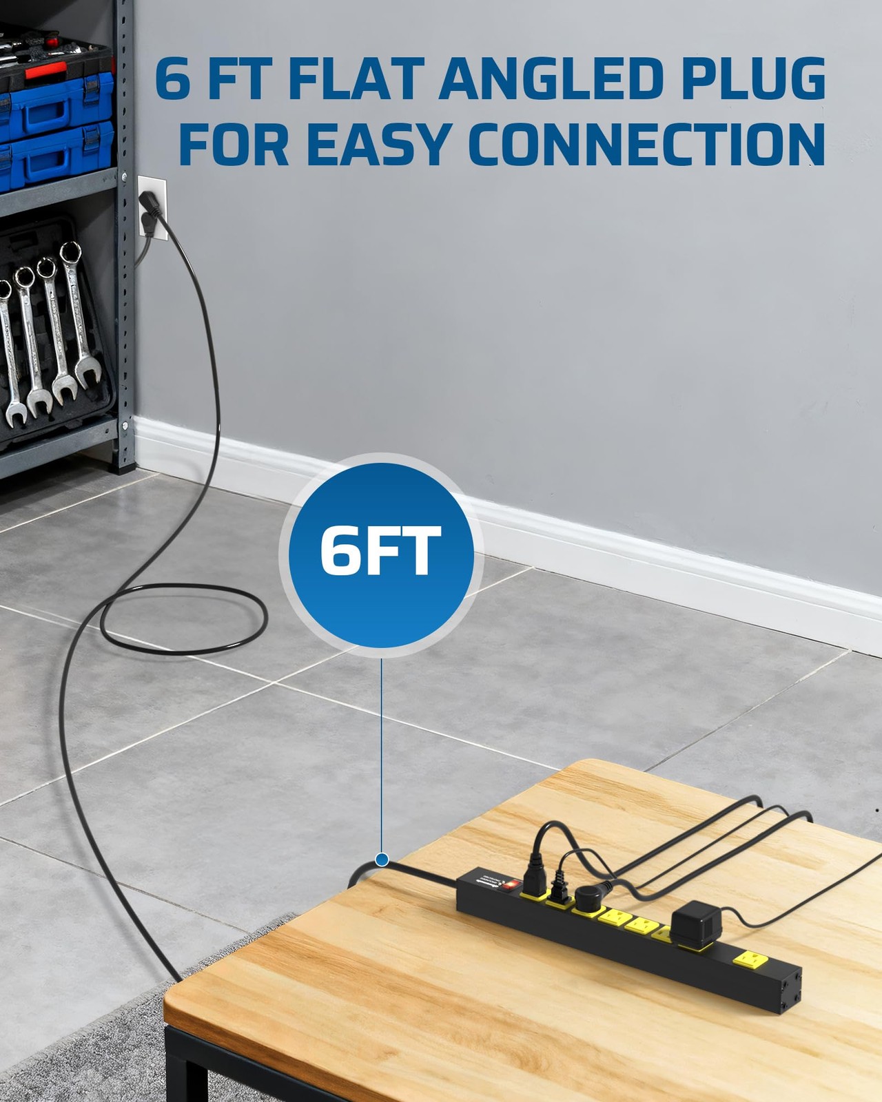 DEWENWILS Industrial Power Strip 8 Wide-Spaced Outlet, Metal Workshop Power Stri