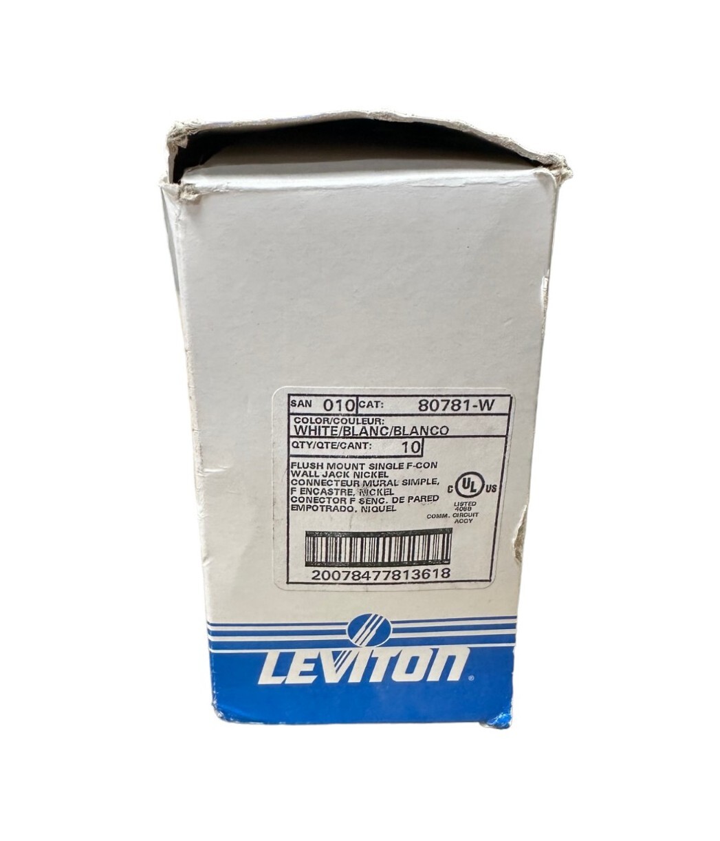 LEVITON 80781-W Flush Mount Single F-Con 9Wall Jack White (BOX OF 10) **SALE**