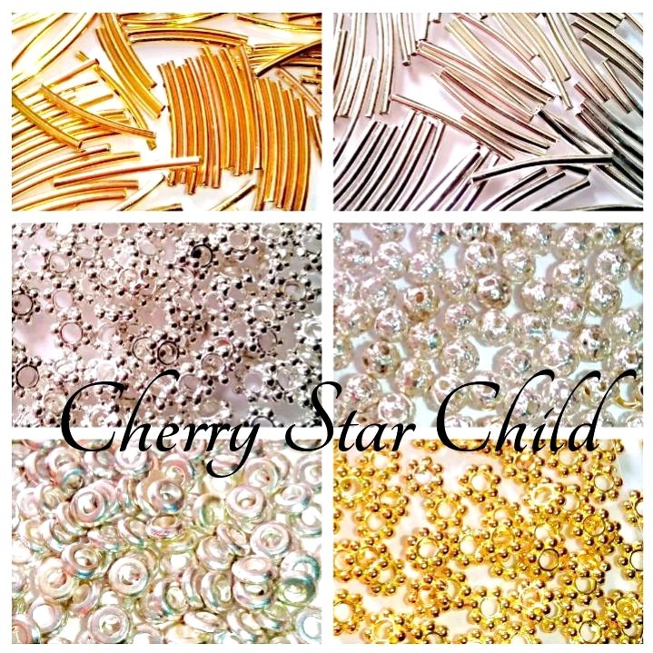lot Silver & gold plated beads long tube flower spacers heavy spacers 6 choices