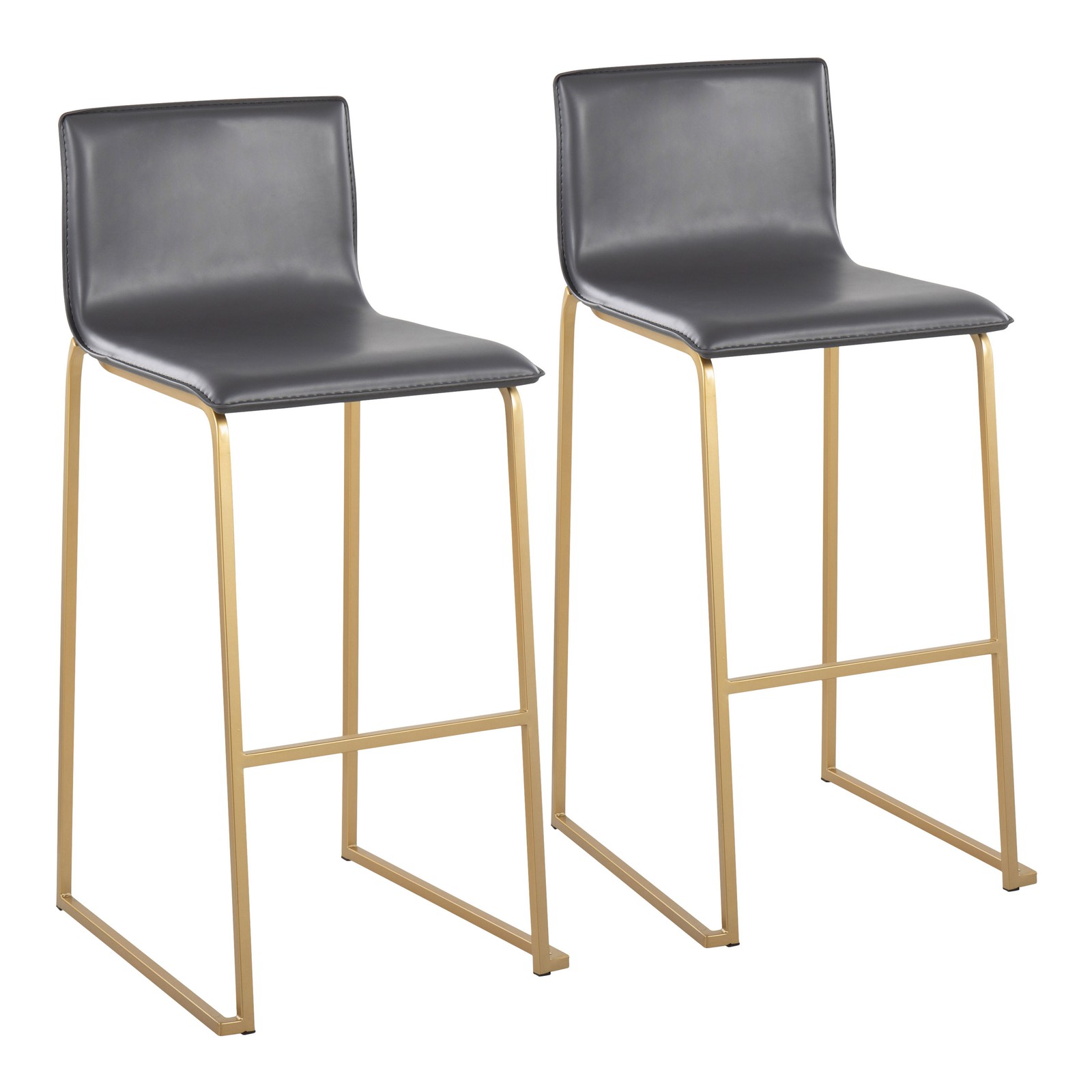 Mara Contemporary Barstool in Gold Steel and Grey Faux Leather by  - Set of 2
