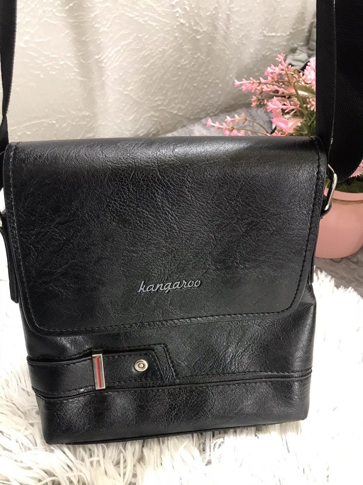 Luxury Brand Kangaroo Messenger Bags Men Leather Casual Crossbody Bag Men Black