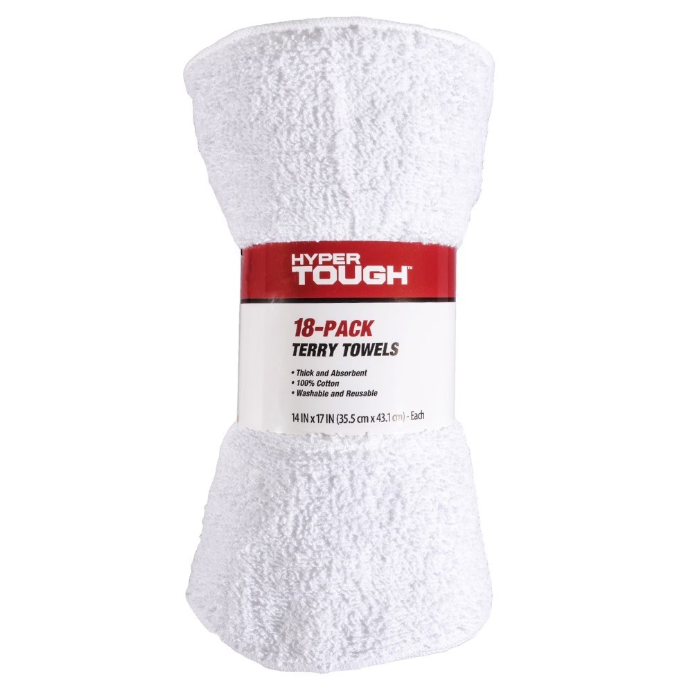 100% Cotton 14" x 17" All Purpose Terry Towels, 18 Pack, White