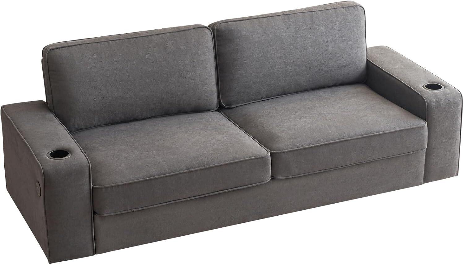 VanAcc Couch,Deep Seat Sofa with USB Charging Ports & Cup Holders,Comfy couch