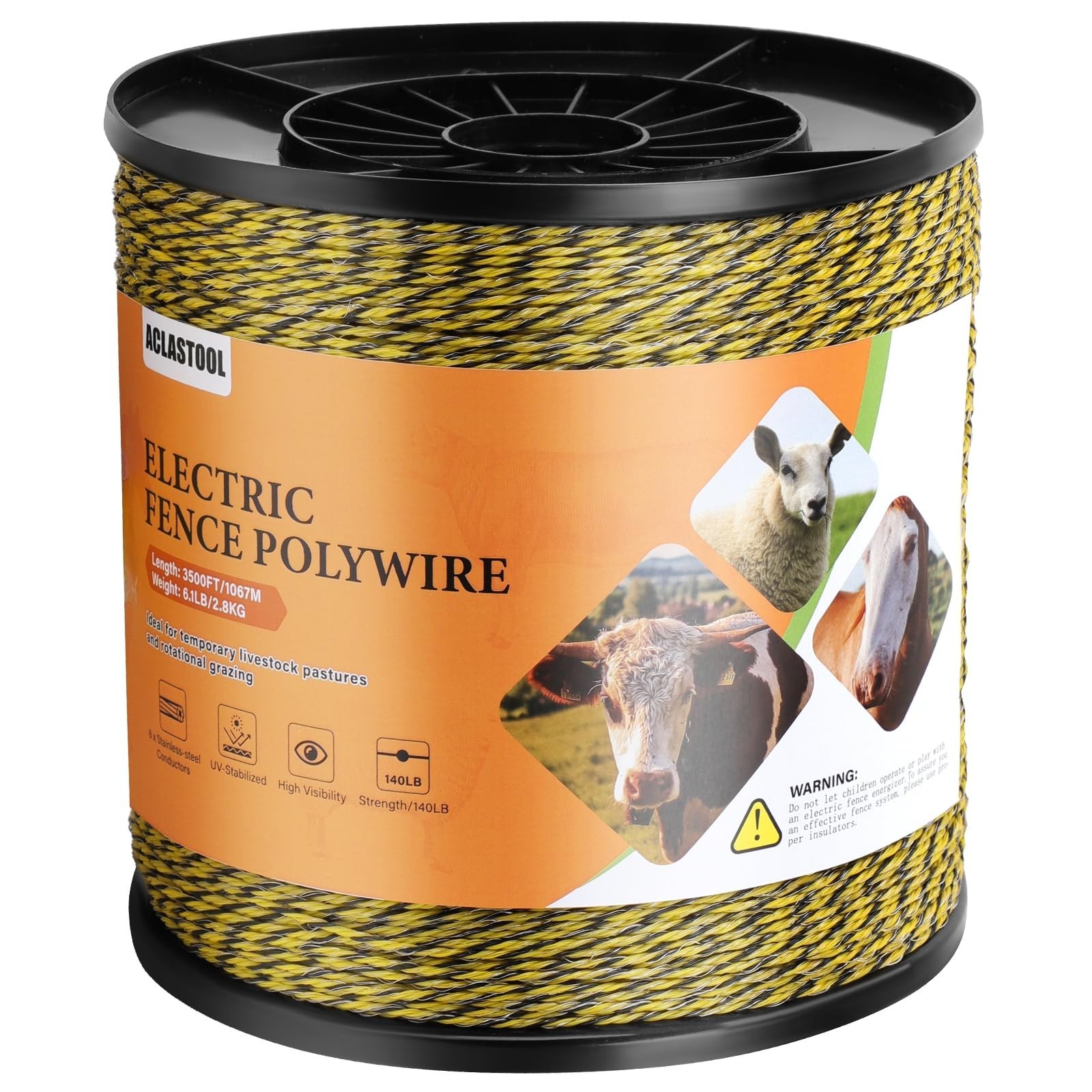 Electric Fence Wire, 3500ft 1067m, Polywire for Portable Livestock Fencing, 6...