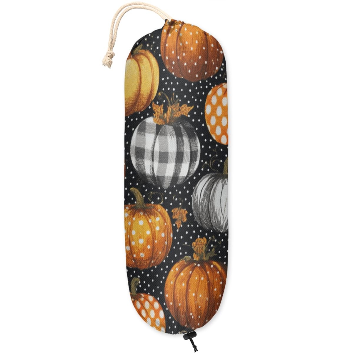 Autumn Pumpkin Plastic Bag Holder Polka Dots Grocery Bag Storage Dispenser Wa...