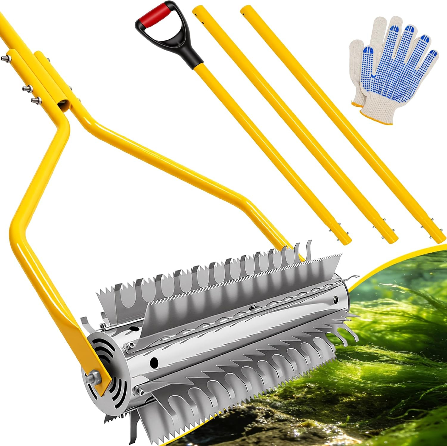 Pond Rake Roller, Lake Weed Remover, Aquatic Weed & Sludge Tiller, Stainless Ste