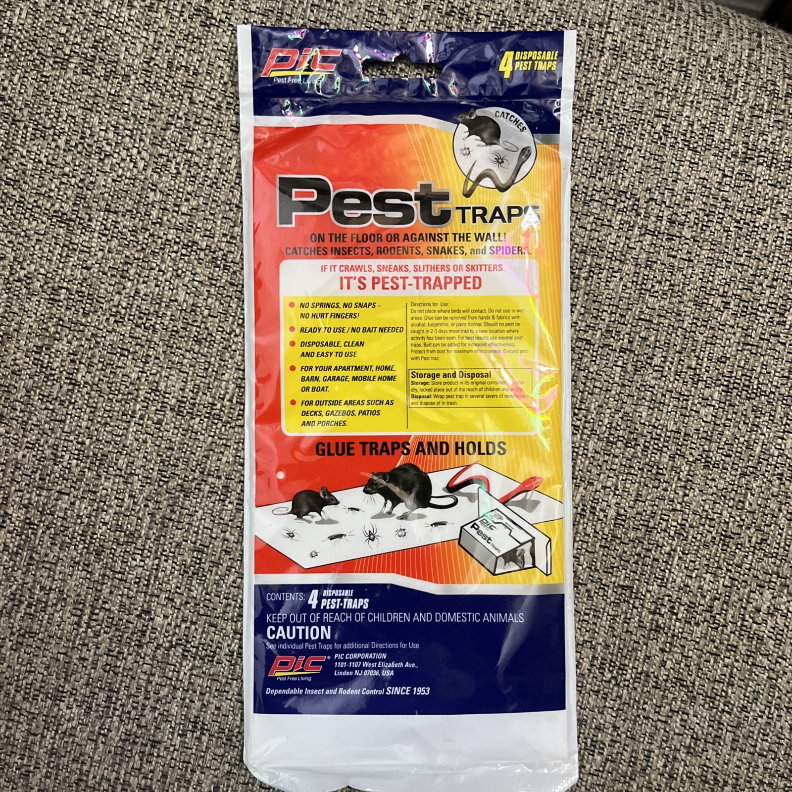 PIC GPT-4 Glue Pest Trap for Spiders & Snakes, 4 pk