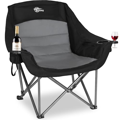 Oversized XL Camping Chairs for Adults Heavy Single Pack Black & Grey Plus Size