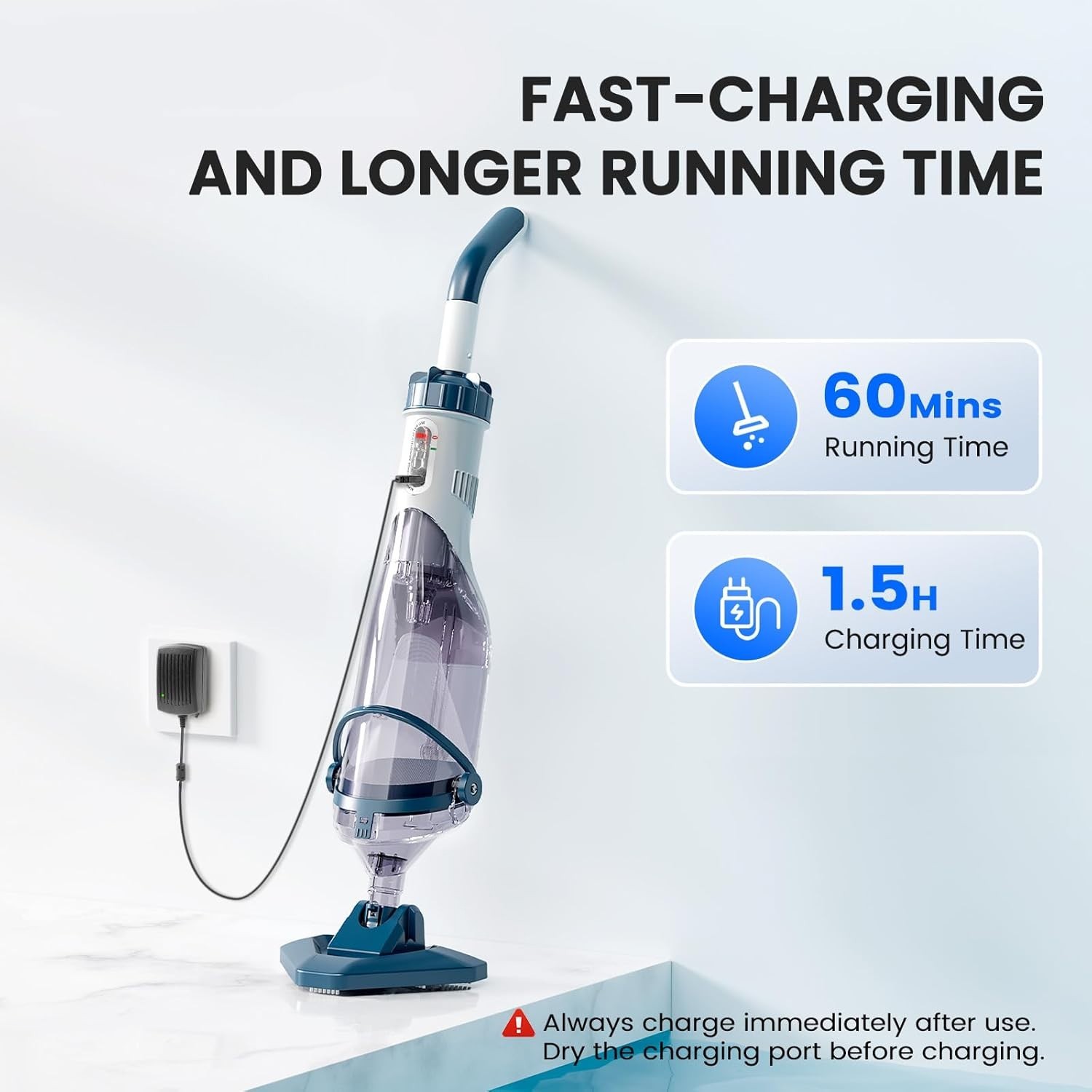 PC10 Pro Rechargeable Cordless Pool Vacuum, 60-Min Runtime, Powerful Suction