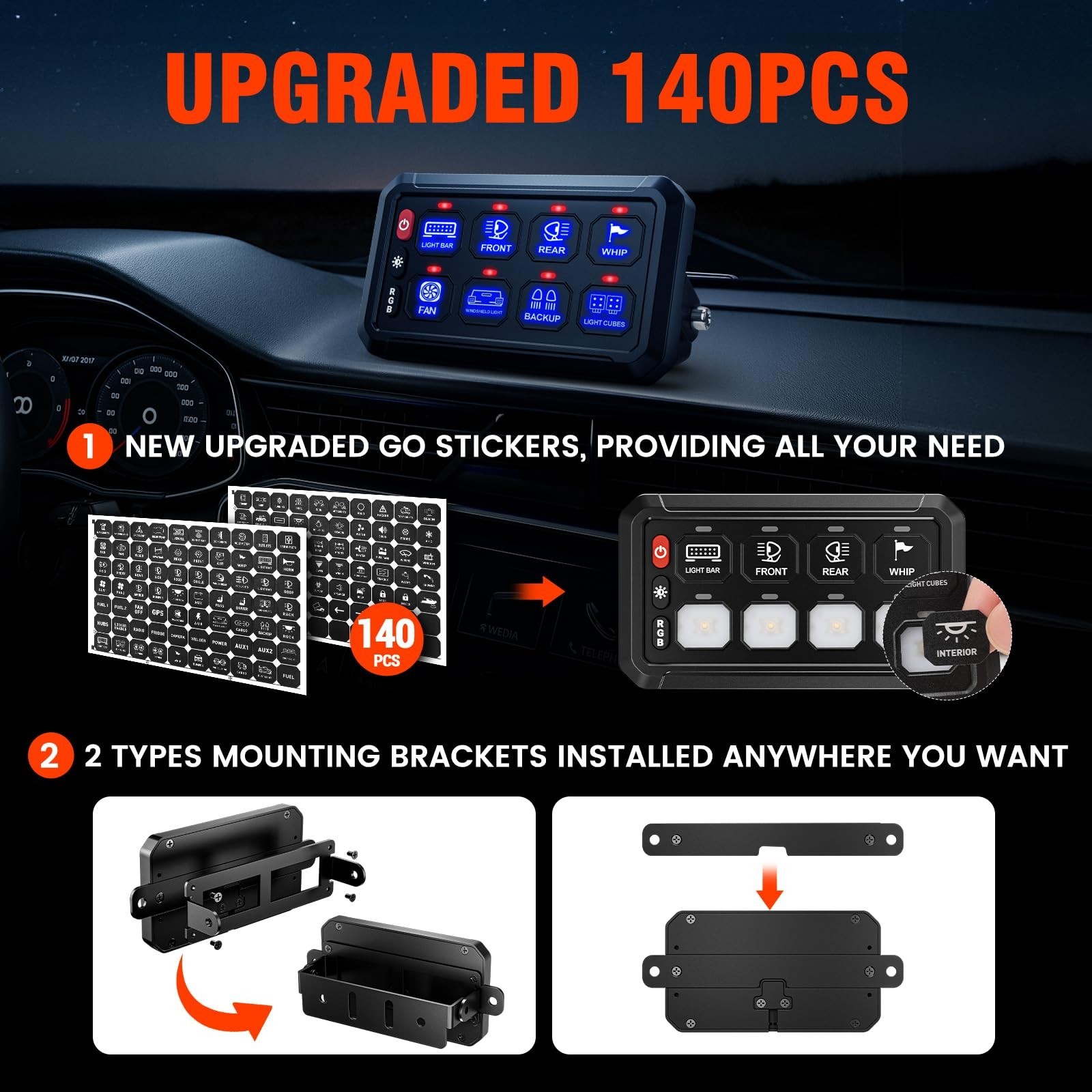 SUPAREE 8 Gang Bluetooth RGB Switch Panel,Toggle Momentary Flash Strobe Memor...