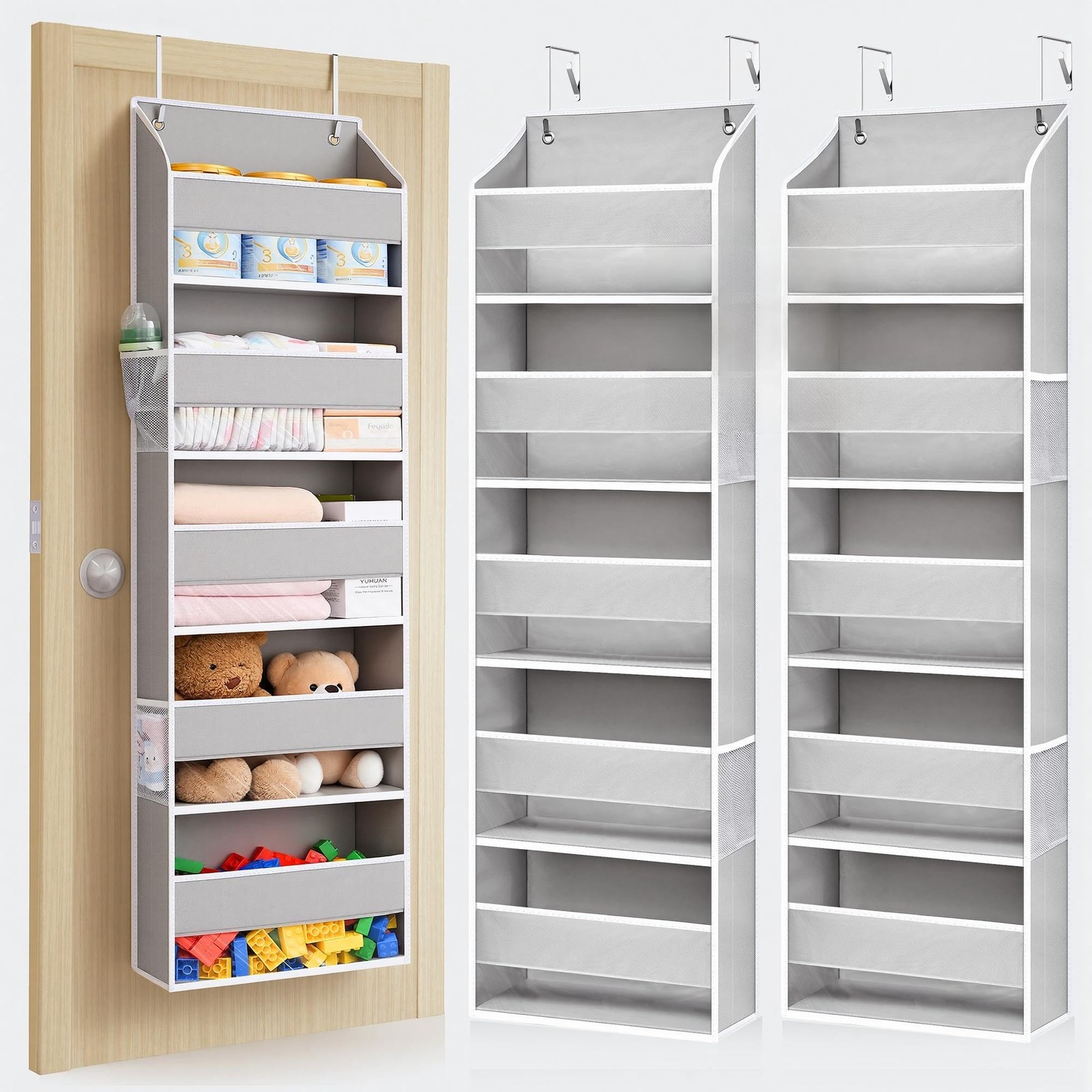 ULG 2-Pack Over-The-Door Organizer 5 Tiers, – Hanging 2 Pack, Light Grey