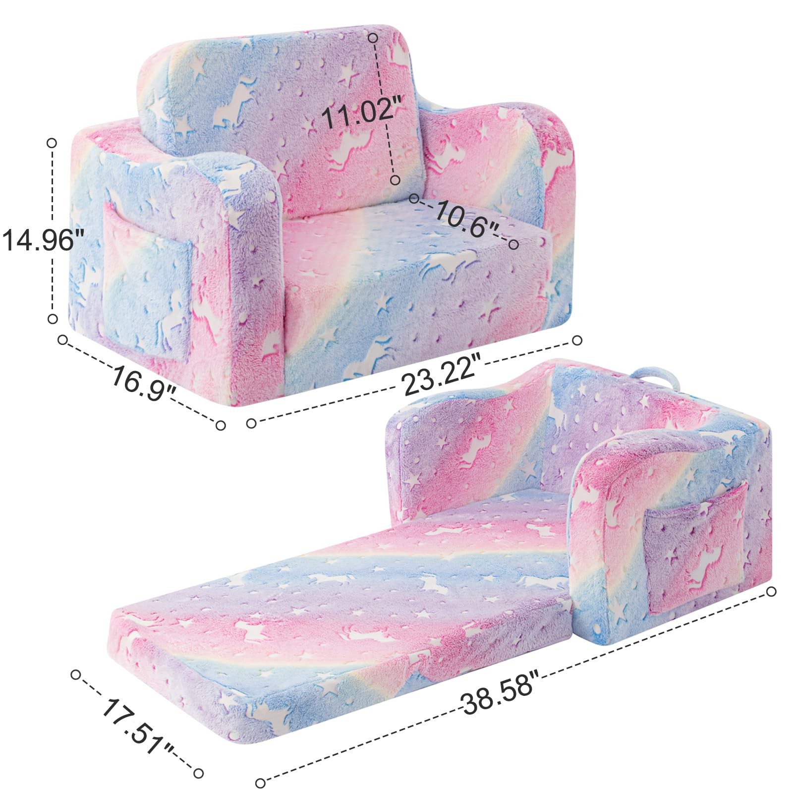 Toddler Chair and Couch, 2 -in-1 Toddler Couch Fold Out, Convertible Chairs f...