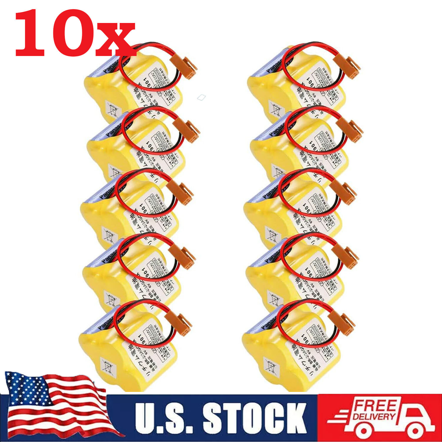 10x BR-2/3AGCT4A  A98L-0031-0025 6V PLC Battery For FANUC CNC Machine with Plug