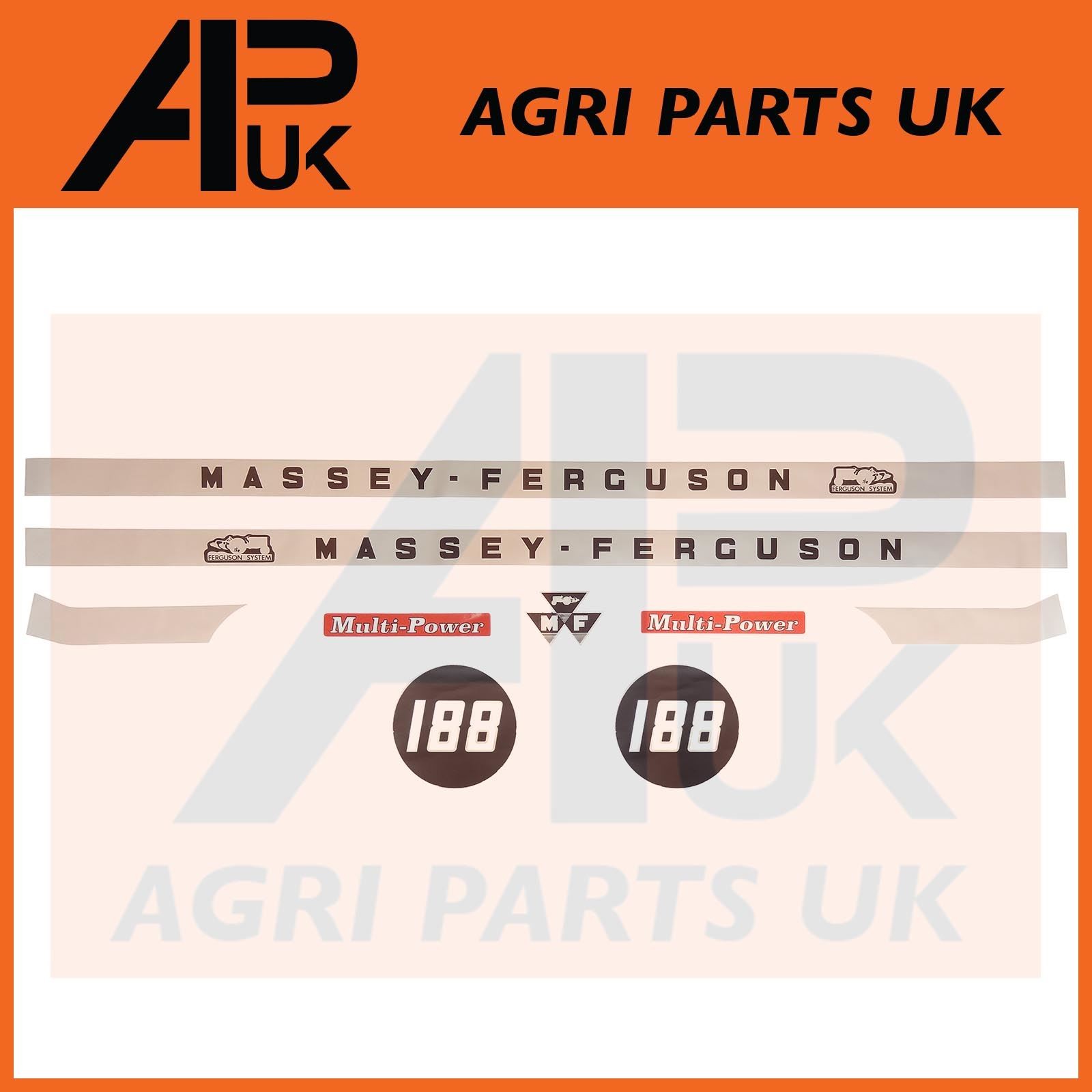 9 pcs Hood Bonnet Decal Sticker Set for Massey Ferguson 188 MF188 Tractor