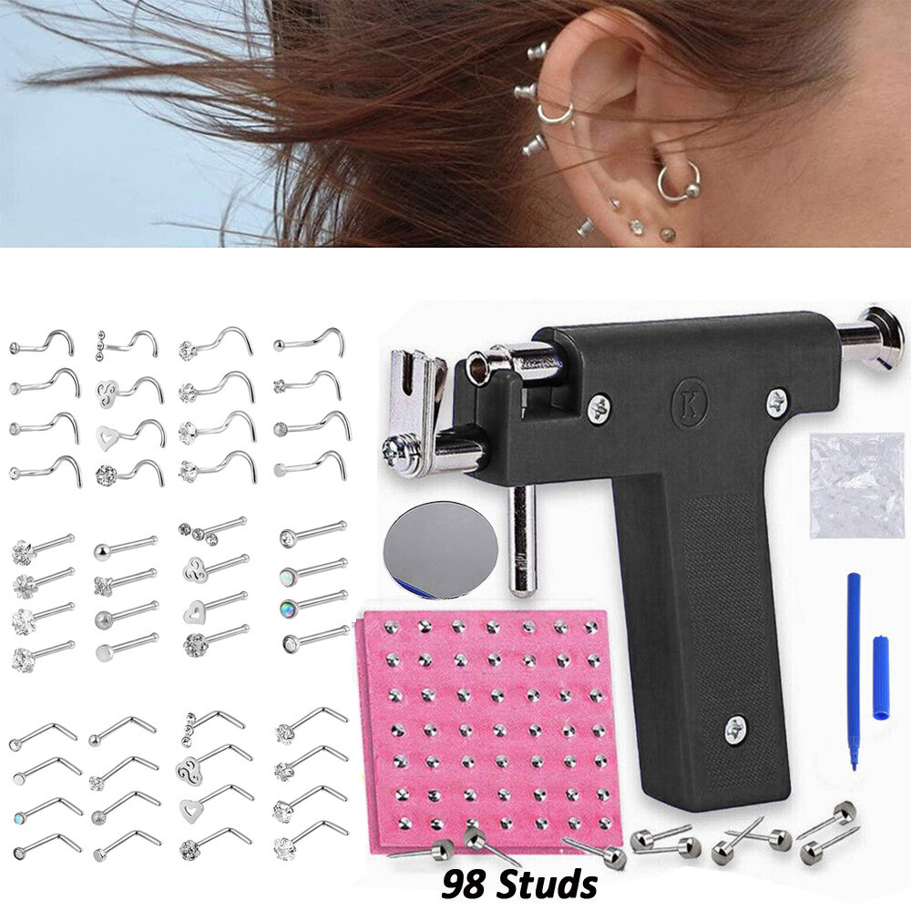 Ear Piercing Gun Body Nose Navel Tool Kit DIY Set Jewelry With 146 Stud Rings
