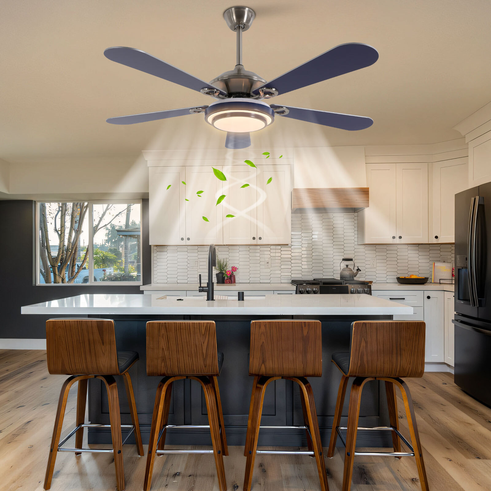 Acrylic Ceiling Fan Light Chandelier Lamp LED Dimmable 5-Blade With Remote Blue